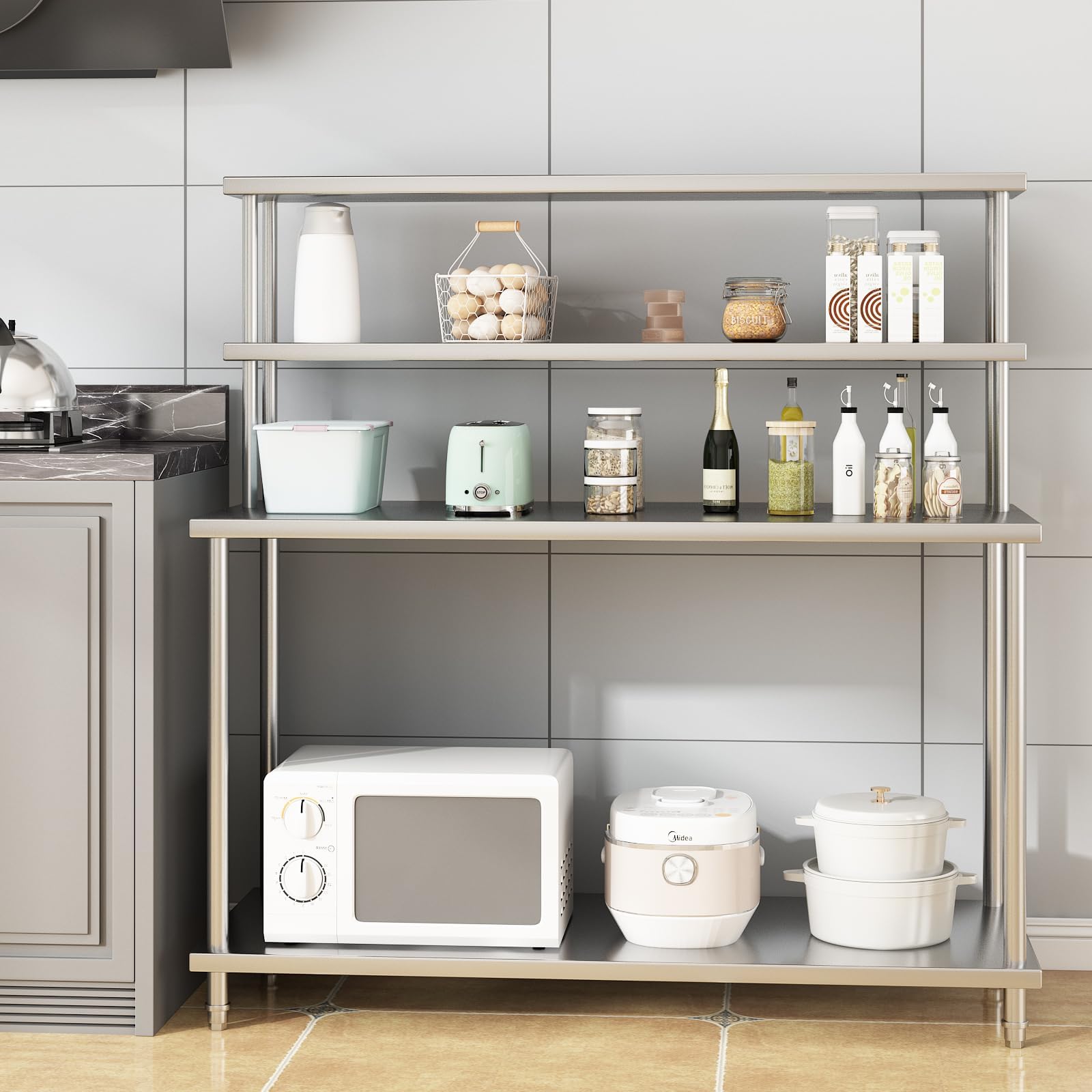 Commercial Kitchen Prep Table With Storage - Meja Stainless Steel dengan Rak Atas,