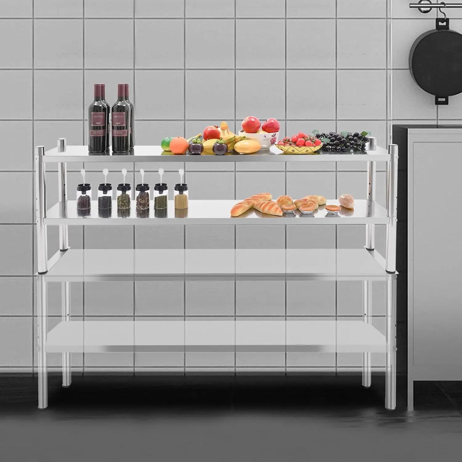 Rak Baja Anti Karat Dua Tingka - Commercial Kitchen Prep Table With Storage ulasan dan harga