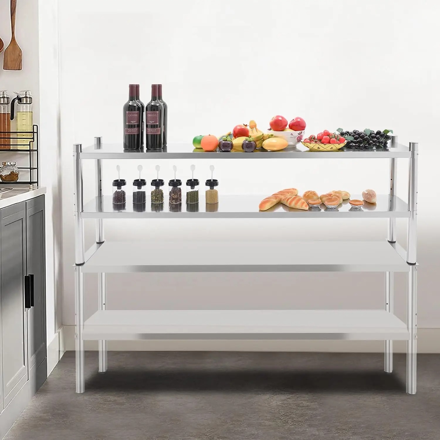 Rak Baja Anti Karat Dua Tingka - Commercial Kitchen Prep Table With Storage ulasan dan harga