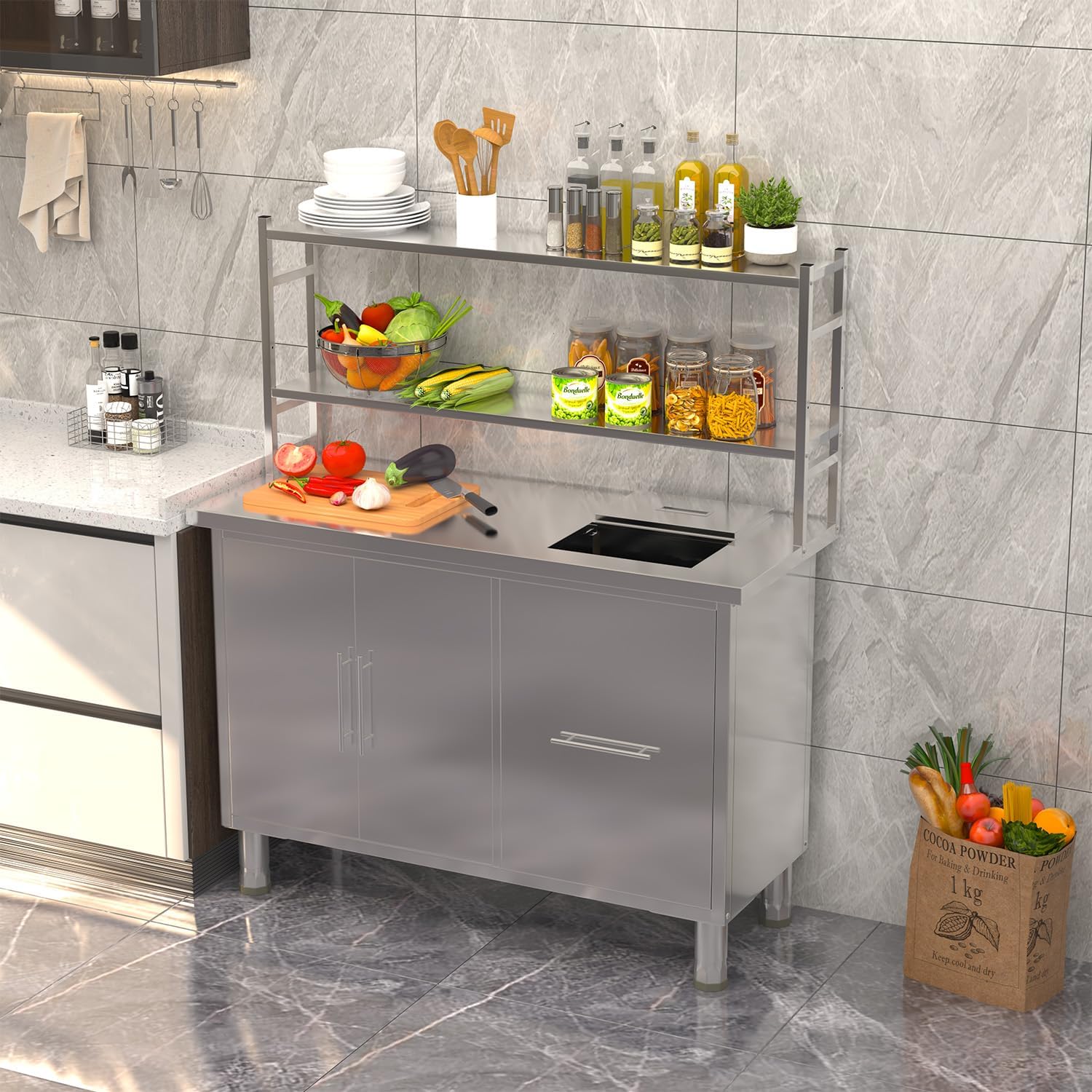 Meja Persiapan Makanan dari Ba - Commercial Kitchen Prep Table With Storage ulasan dan harga