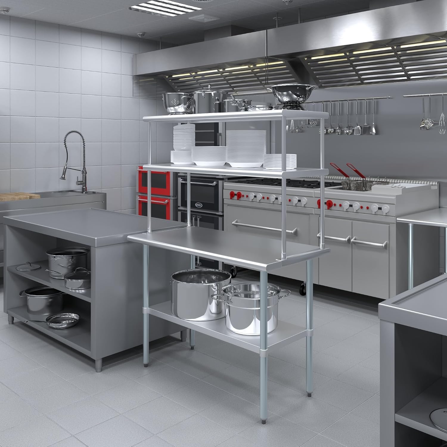 Rak Meja Dua Tingkat Stainless - Commercial Kitchen Prep Table With Storage ulasan dan harga