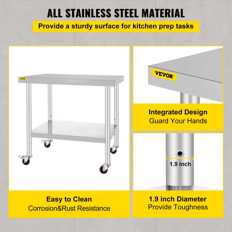 Meja Persiapan Dapur dari Baja - Commercial Kitchen Prep Table With Storage ulasan dan harga