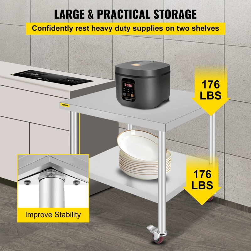 Meja Persiapan Dapur dari Baja - Commercial Kitchen Prep Table With Storage ulasan dan harga