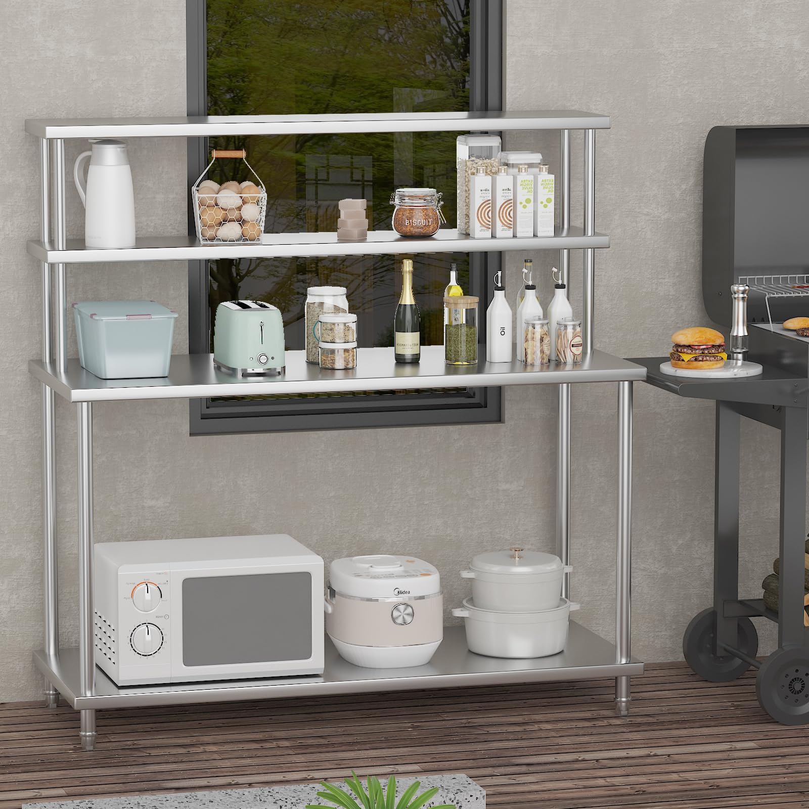 Meja Stainless Steel dengan Ra - Commercial Kitchen Prep Table With Storage ulasan dan harga