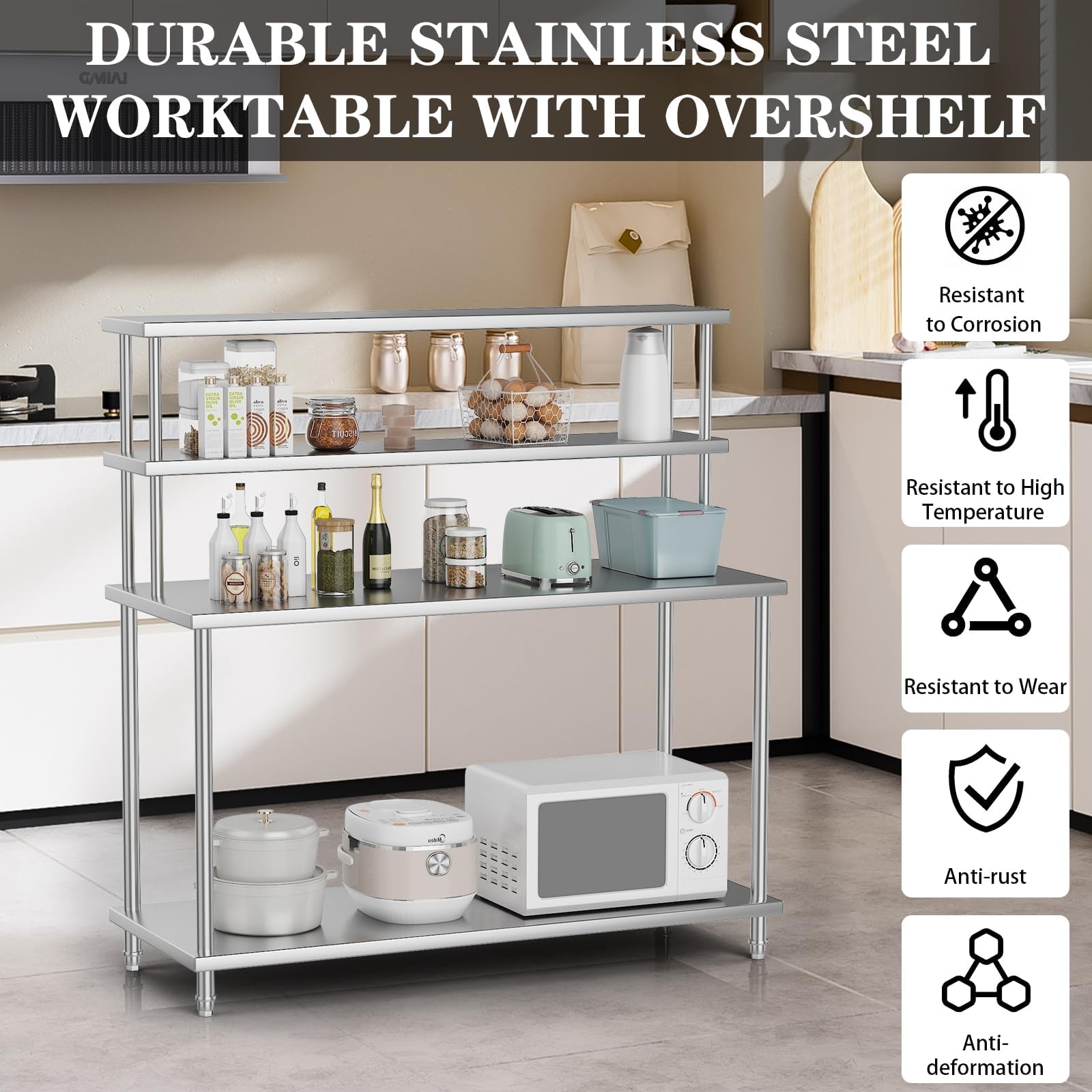 Meja Stainless Steel dengan Ra - Commercial Kitchen Prep Table With Storage ulasan dan harga